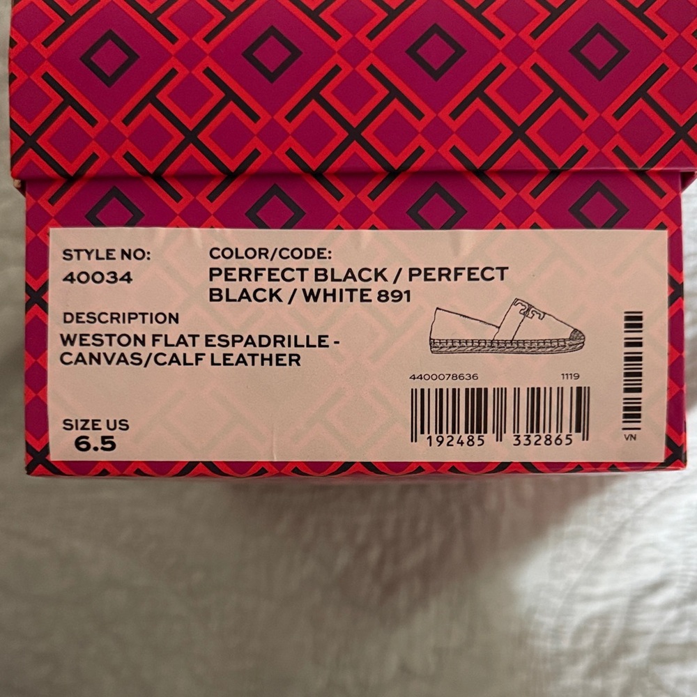 Tory Burch Black Canvas Espadrille Flats with White Logo - Picture 5 of 6